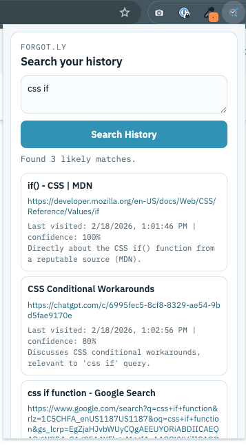 forgot.ly Chrome extension search UI